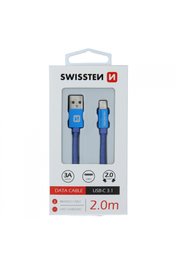 Swissten Kabel Usb/Usb-C, Platneni, 3A, 2M, Plavi - slika proizvoda