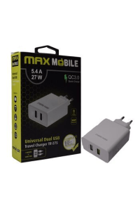 MAXMOBILE KUĆNI ADAPTER QC 3.0 QUICK CHARGE DUAL USB TR-275 5.4A,27W bijeli - slika proizvoda