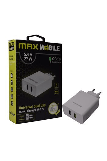 MAXMOBILE KUĆNI ADAPTER QC 3.0 QUICK CHARGE DUAL USB TR-275 5.4A,27W bijeli - slika proizvoda