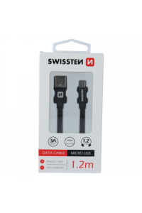 Swissten Kabel Usb/Microusb, Platneni, 3A, 1.2M, Crni - slika proizvoda