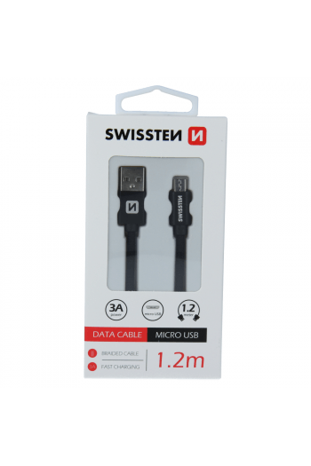 Swissten Kabel Usb/Microusb, Platneni, 3A, 1.2M, Crni - slika proizvoda