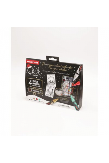 Marker Uni božićni gift set Chalk kreda marker (traditional) pwe-5m 4 kom + 2 šablone u kutiji (set 03) 4/1 302422407 - slika proizvoda