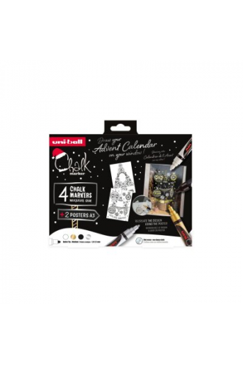Marker Uni božićni gift set Chalk kreda marker (elegant) pwe-5m 4 kom + 2 šablone u kutiji (set 04) - slika proizvoda