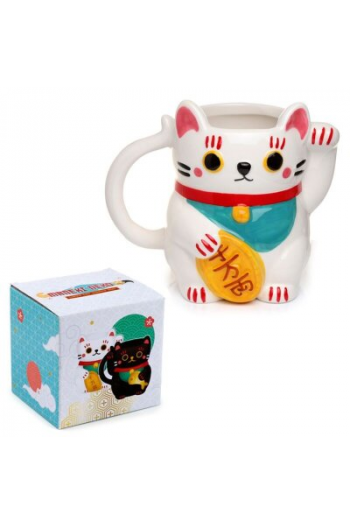 Keramička šalica Puckator u obliku bijele Maneki Neko mačke za sreću 450 ml MUG381 - slika proizvoda