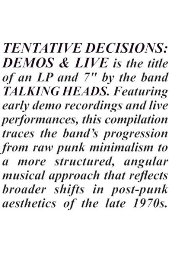 Talking Heads - Tentative Decisions: Demos & Live LP - omot