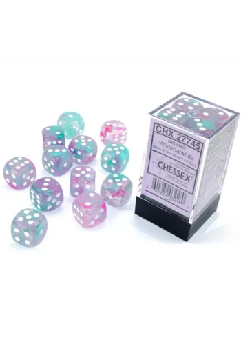 Chessex - Nebula Wisteria/white Luminary 16mm d6 Dice Block (12 dice) - slika proizvoda