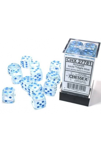 Chessex - Borealis Icicle/light blue Luminary 16mm d6 Dice Block (12 dice) - slika proizvoda